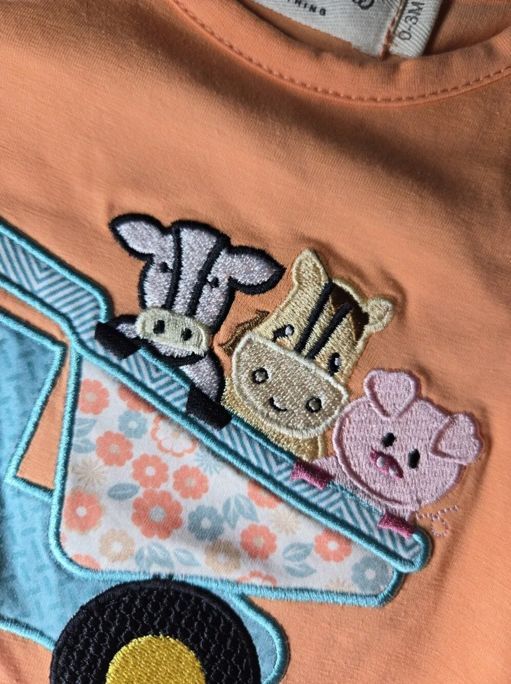 Marie Nicole Orange Animal Dump Truck Embroidered Romper 0–3M NWOT
